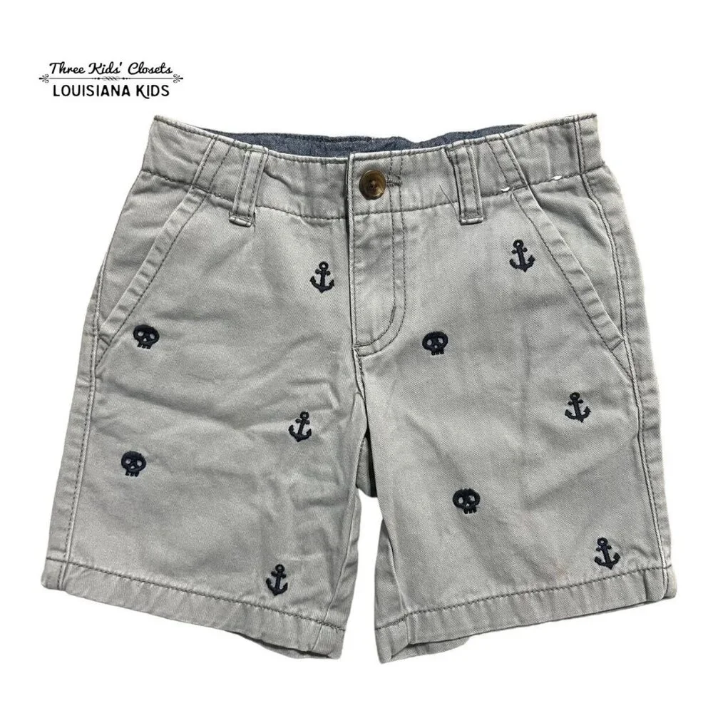 Gymboree 4T Embroidered Skull & Anchor Shorts
